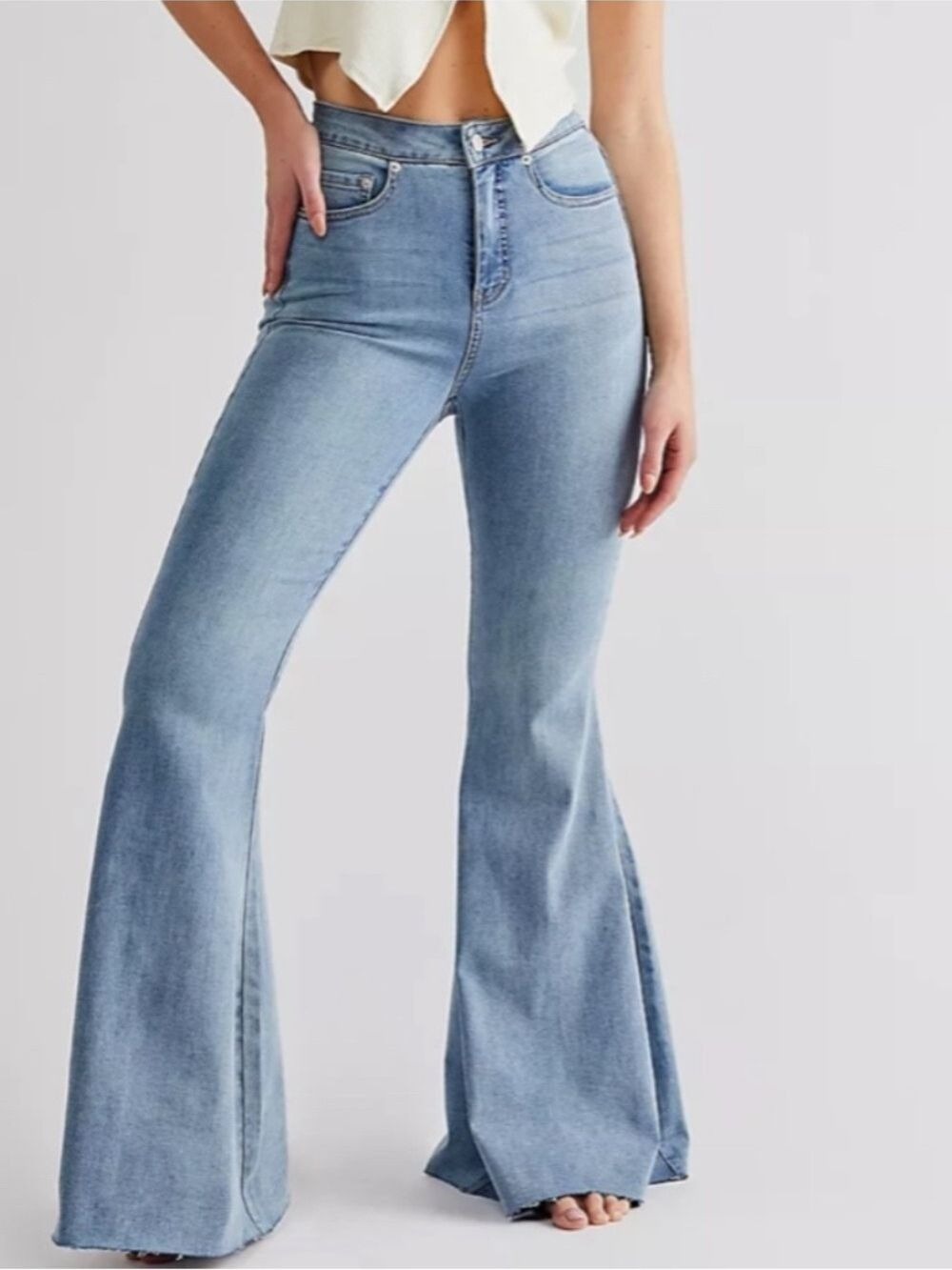 Free People Crvy Ma Cherie Lace Up Back Flare Jeans in Light Blue